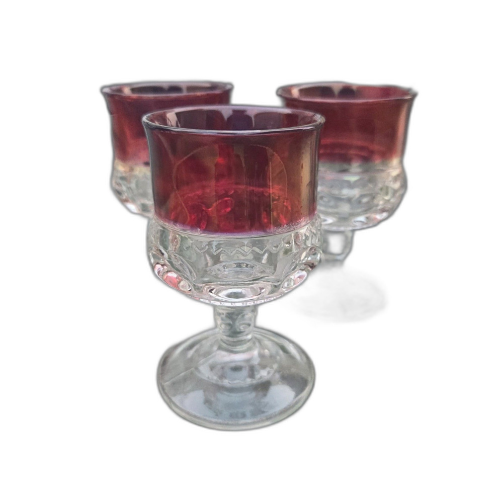 VTG Ruby Stain Kings Crown Stemmed Cordial Wine Glasses Set 3 4.5 in